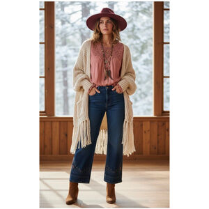 Blu Pepper Boho Crochet Yoke Peasant Blouse • Long Sleeve Rose Pink Medium